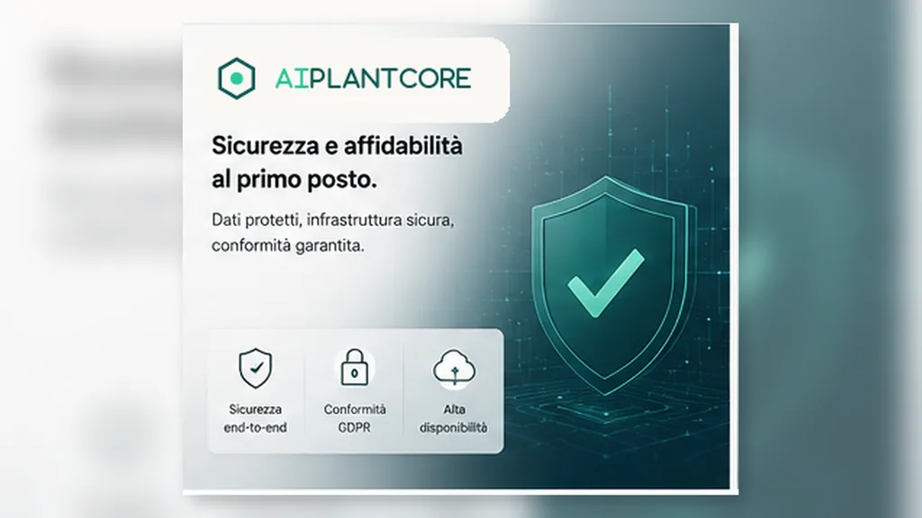 Immagine generata con IA: Illustrazione di uno scudo di sicurezza con icone di protezione dati, conformità e alta disponibilità, contenuto generato a scopo dimostrativo